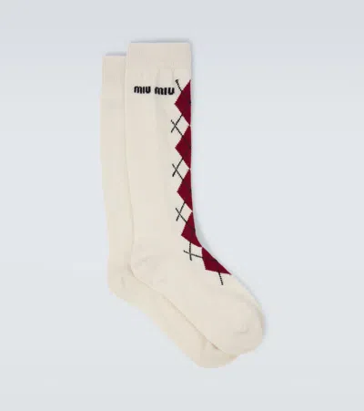 Miu Miu Wool And Cashmere-blend Socks In White