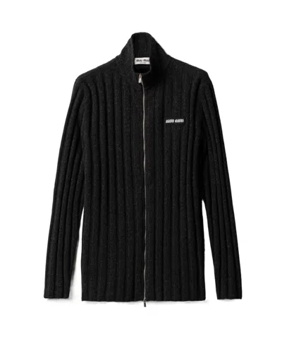 Miu Miu Wool And Cashmere Cardigan In Black