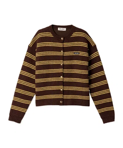 Miu Miu Wool And Cashmere Cardigan In Brown