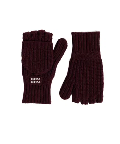 Miu Miu Wool And Cashmere Fingerless Gloves In Brown