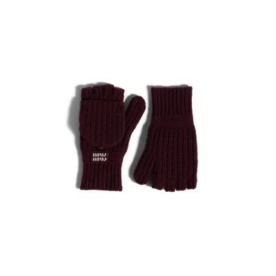 Miu Miu Wool And Cashmere Fingerless Gloves In Amaranth Red