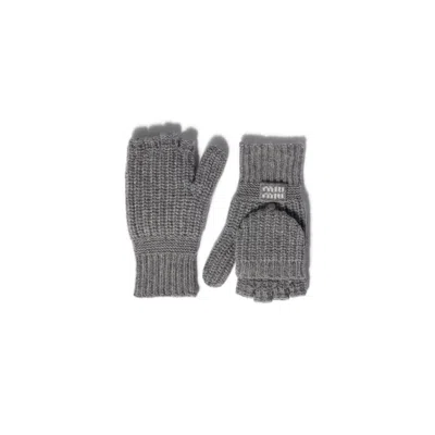 Miu Miu Wool And Cashmere Fingerless Gloves In Grey