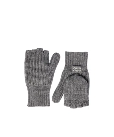 Miu Miu Wool And Cashmere Fingerless Gloves In Gray