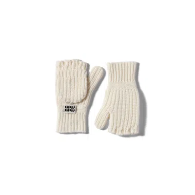 Miu Miu Wool And Cashmere Fingerless Gloves In White
