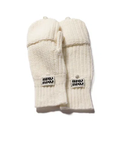 Miu Miu Wool And Cashmere Fingerless Gloves In White