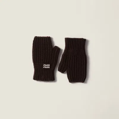 Miu Miu Wool And Cashmere Gloves In Brown