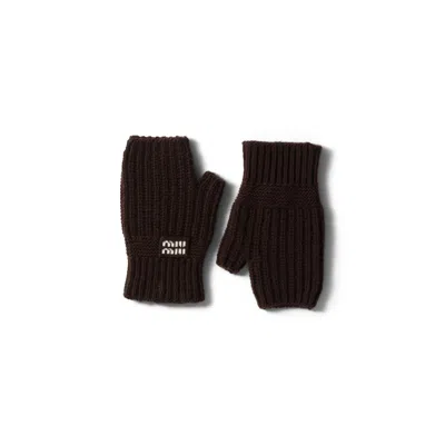 Miu Miu Wool And Cashmere Gloves In Gray