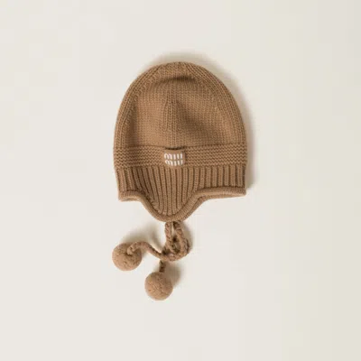 Miu Miu Cashmere Hat In Camel Brown