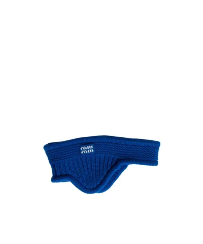 Miu Miu Wool And Cashmere Headband With Ear Flaps In Blue
