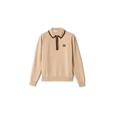 Miu Miu Wool And Cashmere Polo Sweater In Albino White