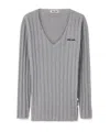 Miu Miu Wool And Cashmere V-neck Sweater In Gray