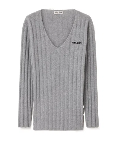 MIU MIU WOOL AND CASHMERE V-NECK SWEATER