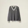 Miu Miu Wool And Cashmere V-neck Sweater In Slate Gray