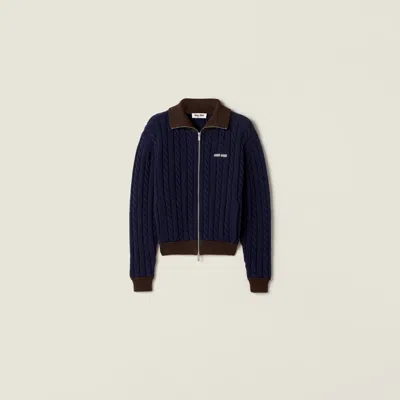 Miu Miu Wool And Cotton Zipper Cardigan In Animal Print