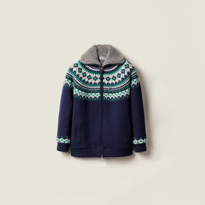 MIU MIU WOOL AND FLEECE CARDIGAN WITH ZIPPER