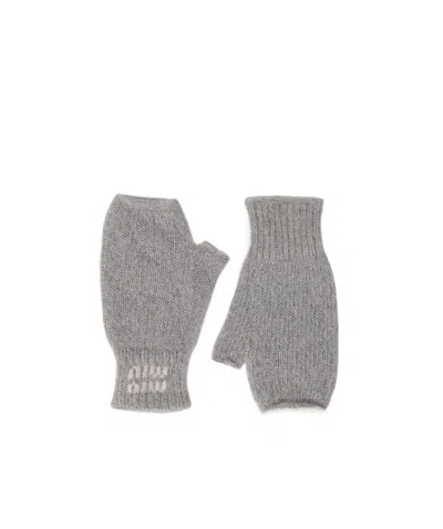 Miu Miu Wool And Mohair Gloves In Gray