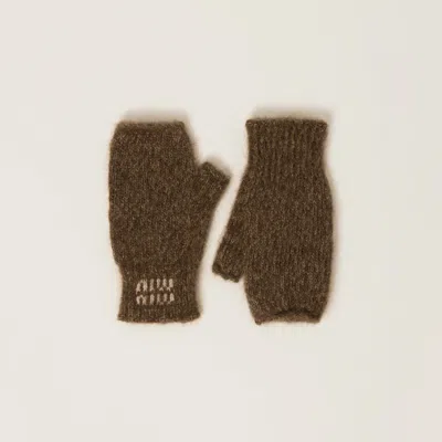 Miu Miu Wool And Mohair Gloves In Tobacco