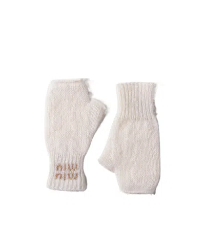 Miu Miu Wool And Mohair Gloves In White