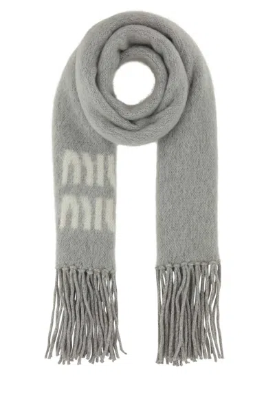 Miu Miu Women Grey Logo Scarf In Neutral