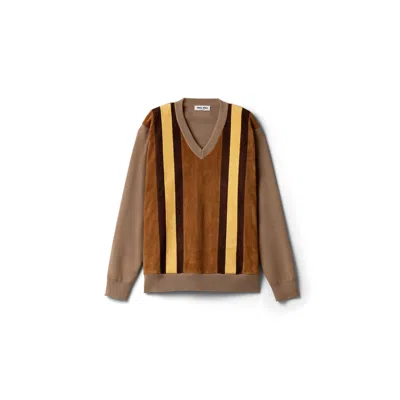 Miu Miu Wool And Suede Sweater In Brown