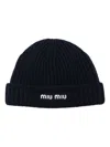 Miu Miu Wool Beanie Hat In Blau