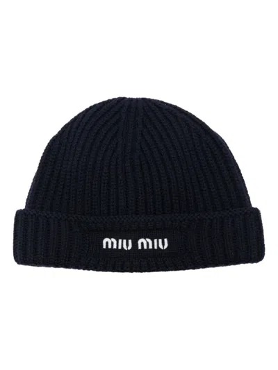 Miu Miu Wool Beanie Hat In Black