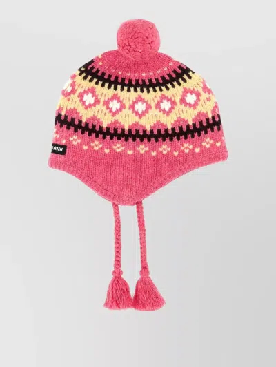 Miu Miu Wool Beanie Hat Braided Tassels Detail In Pattern