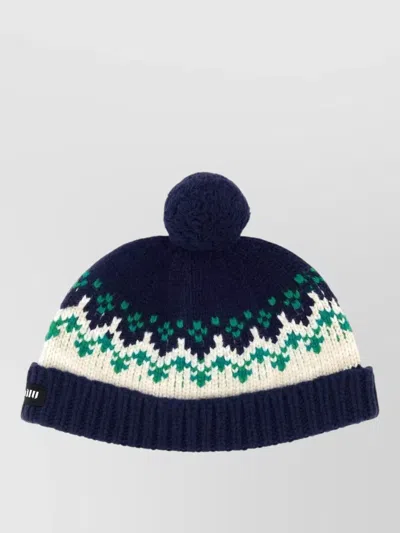 Miu Miu Embroidered Wool Beanie Hat In Black