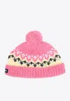 Miu Miu Wool Beanie With Logo-label In Pink