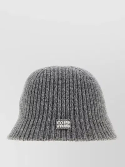 Miu Miu Wool Blend Bucket Hat Ribbed Texture In Gray