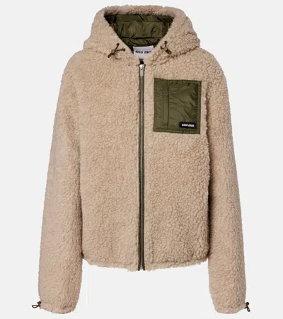 Miu Miu Wool-blend Teddy Down Jacket In Brown