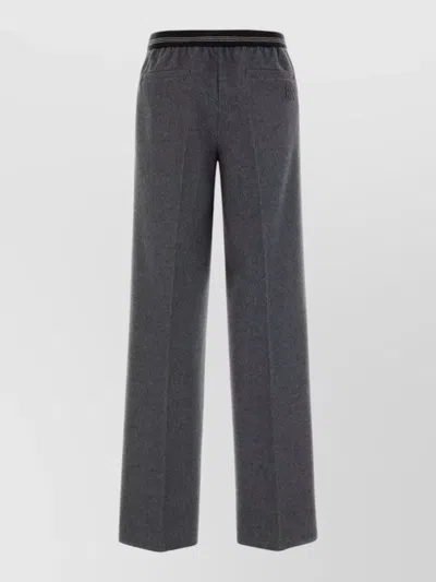 Miu Miu Wool Blend Trousers Wide Leg Pockets In Black
