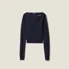 Miu Miu Blue Boat Neck Sweater In Wool In Navy