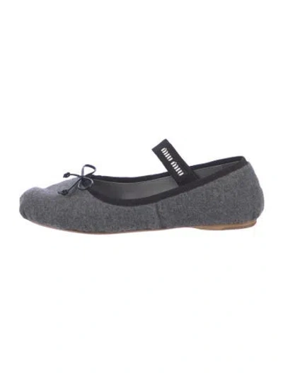 Pre-owned Miu Miu Wool Bow Accents Mary Jane Flats In Gray