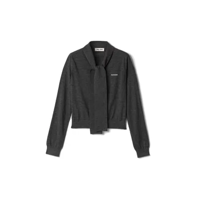 Miu Miu Wool Cardigan In Anthracite Gray