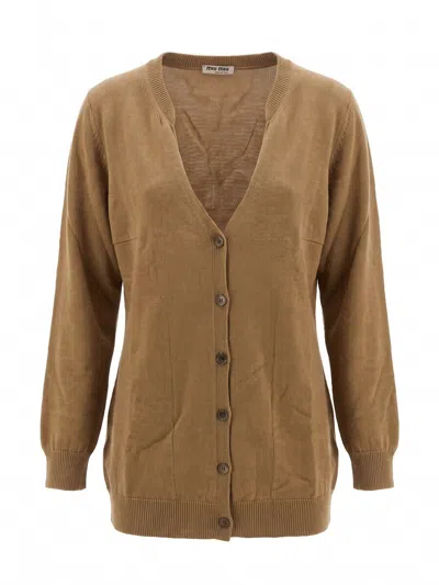 Miu Miu Wool Cardigan In Beige