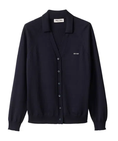 Miu Miu Wool Cardigan In Black