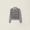 Miu Miu Striped Buttoned Wool Cardigan In Gray