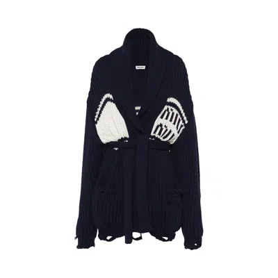 Pre-owned Miu Miu Wool Cardigan 'navy' | Blue | Women's Size 40
