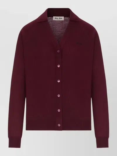 Miu Miu Wool Cardigan Polo Collar Straight Fit In Brown