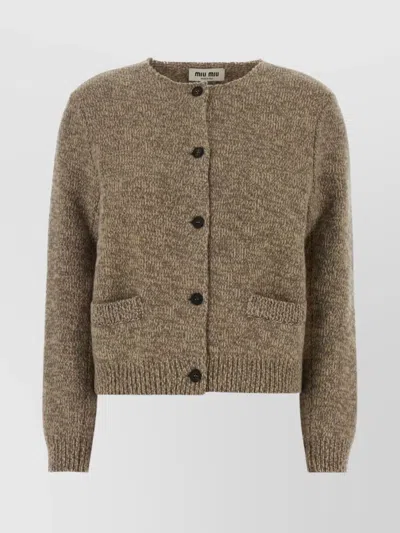 MIU MIU WOOL CARDIGAN WITH CREW NECK AND POCKETS