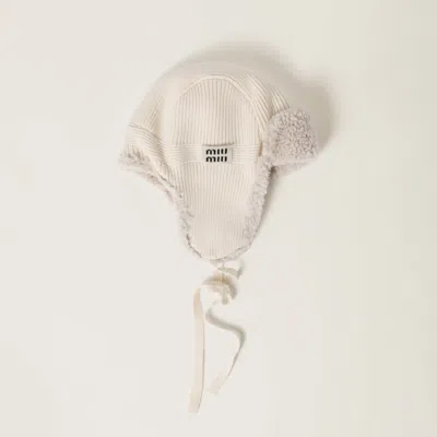 Miu Miu Wool, Cashmere And Shearling Trapper Hat In White