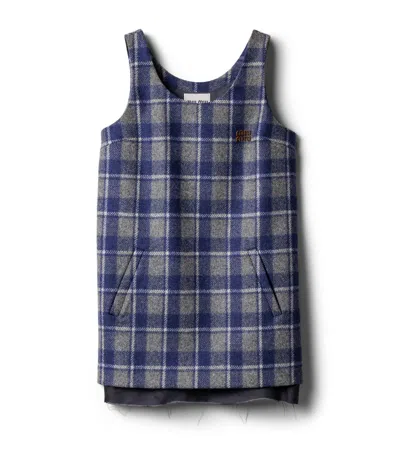 Miu Miu Wool Check Mini Dress In Gray