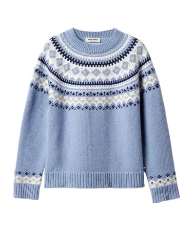 Miu Miu Wool Crew-neck Sweater In Blue