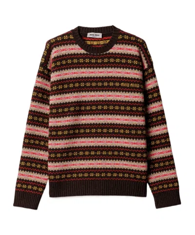 Miu Miu Wool Crew-neck Sweater In Brown
