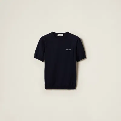 Miu Miu Wool Crew-neck Sweater In Navy