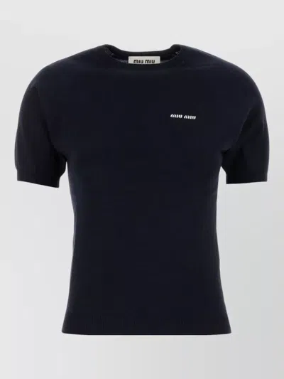 Miu Miu Wool Crew Neck Sweater Short Sleeves In Black