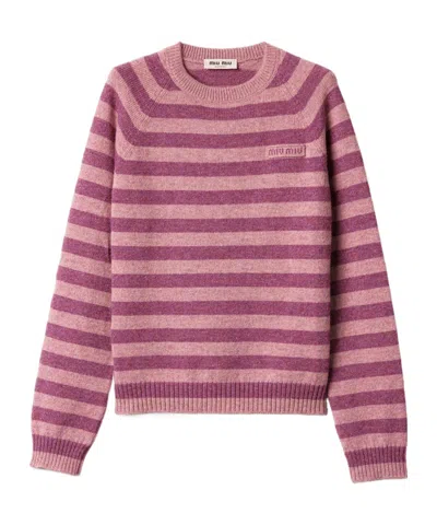 Miu Miu Wool Crew-neck Sweater In Purple