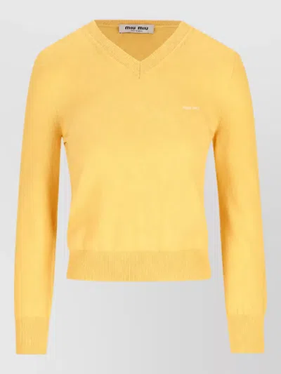 Miu Miu Wool Crewneck Sweatshirt In Yellow