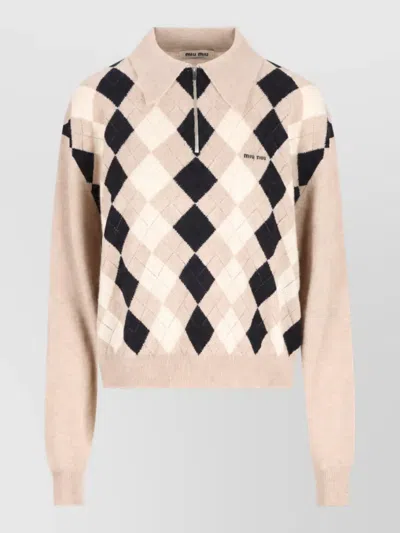 Miu Miu Wool Crewneck Sweatshirt In Neutral